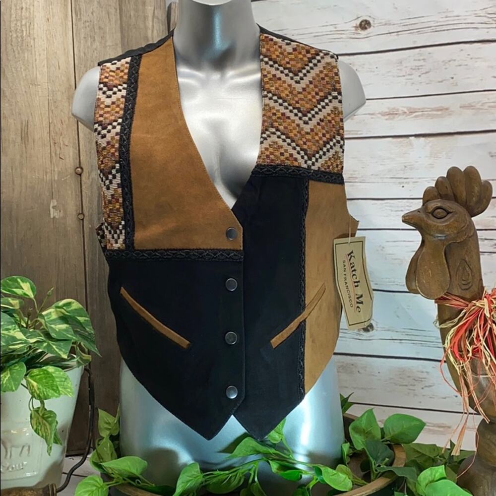 Katch Me BoHo Retro Cowboy NWT Vintage Suede Leather Biker Western Vest L O